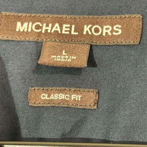 Michael Kors Men's Blue Short Sleeve Button-Down Shirt Logo L Old Money Designer - Picture 6 of 8
